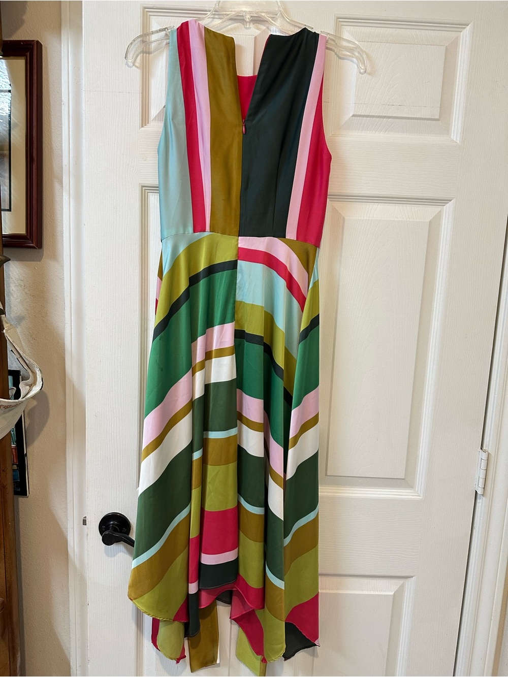Maggy London Pop Party Stripe Charmeuse Handkerchief Hem Midi Dress Size 0